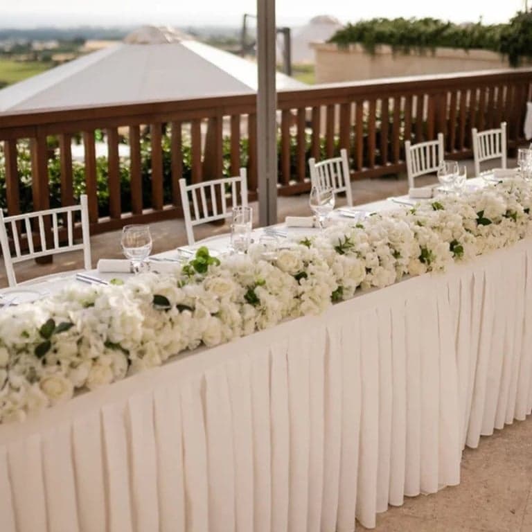 Paphos wedding décor — terrace head table