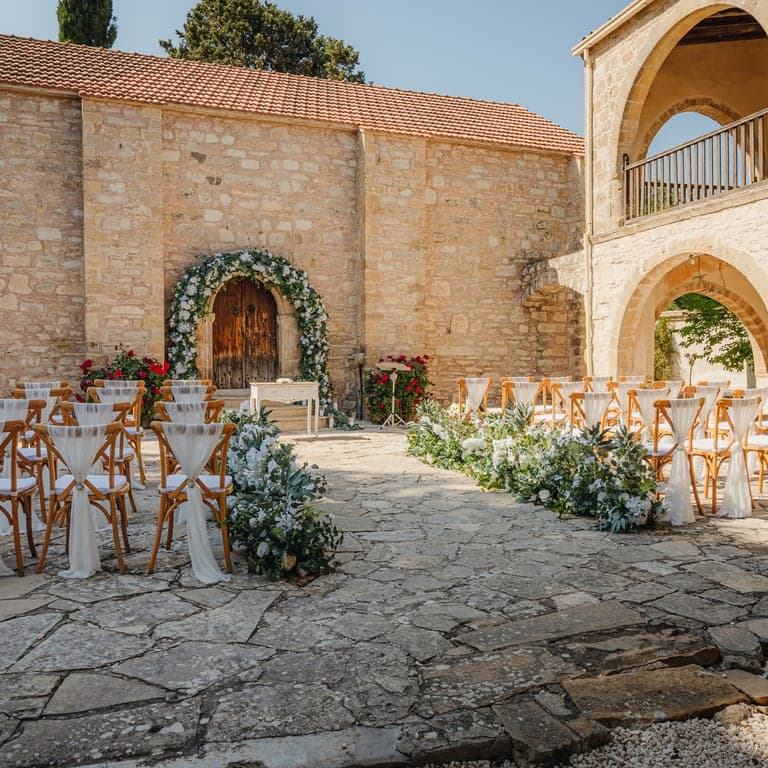 Modern garden wedding reception at Minthis Cyprus