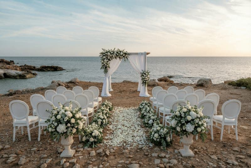 OZEA beach ceremony set up at Sea Caves, Paphos