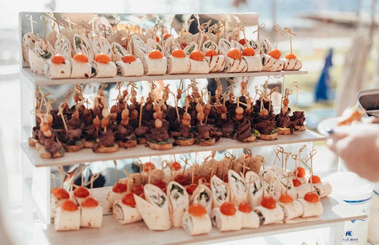 Wedding reception canapés at Kefalos Beach
