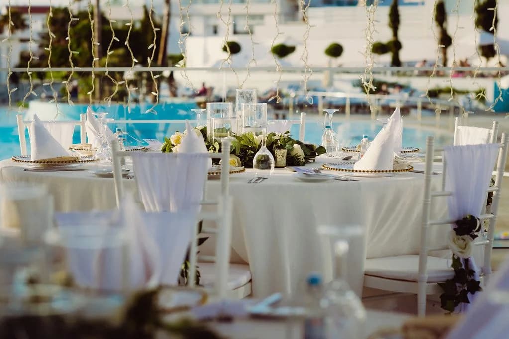Wedding reception table setting at King Evelthon