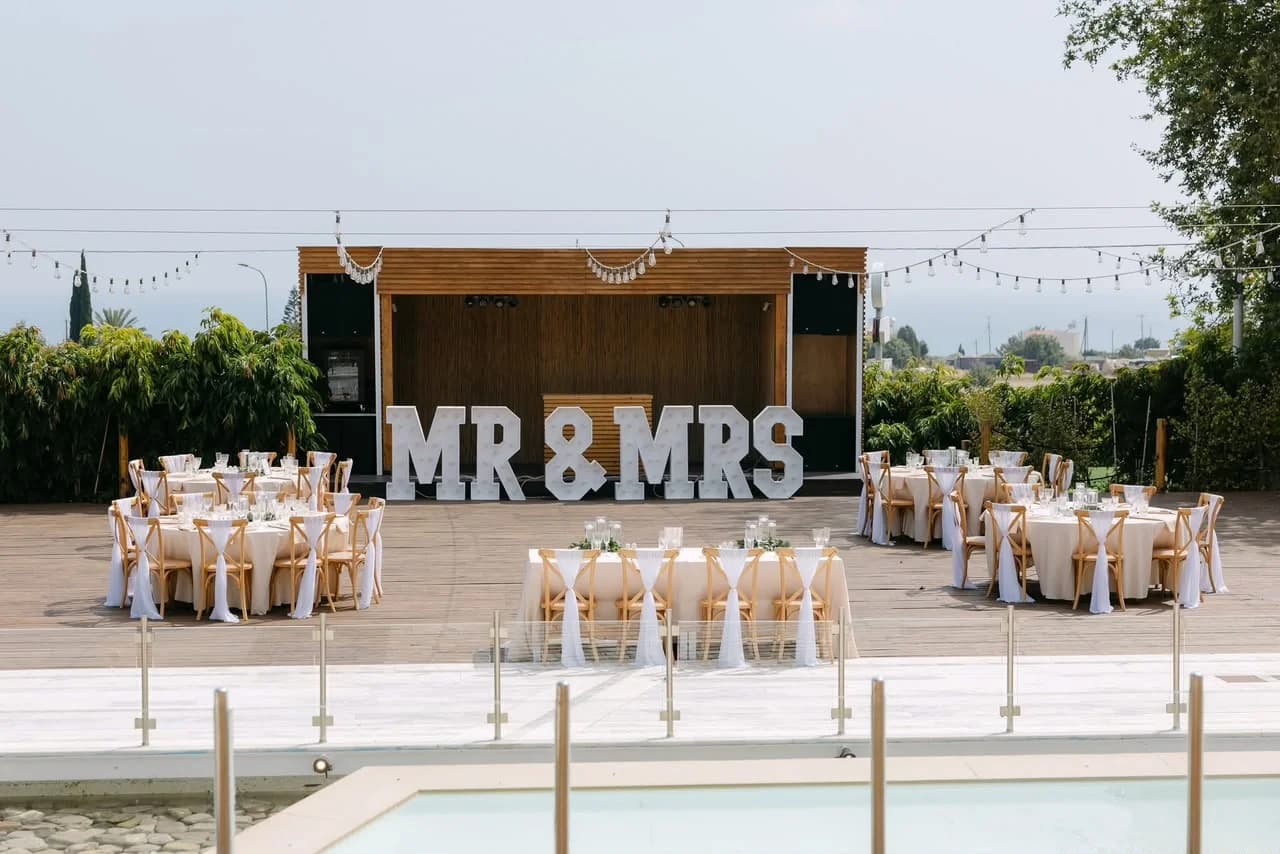 Outdoor wedding reception at Paliomonastiros