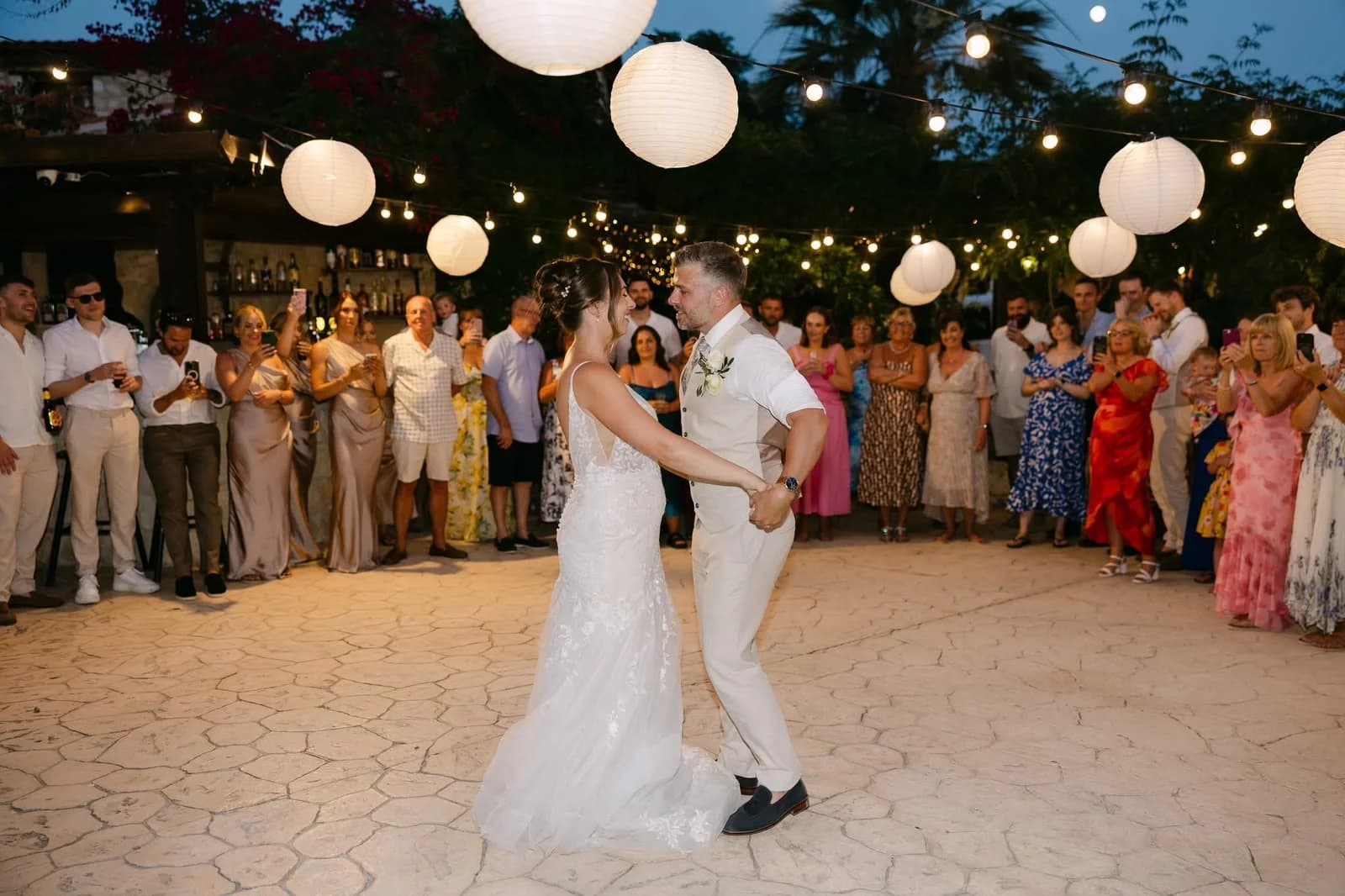 Couple dancing at the wedding reception at Vasilias