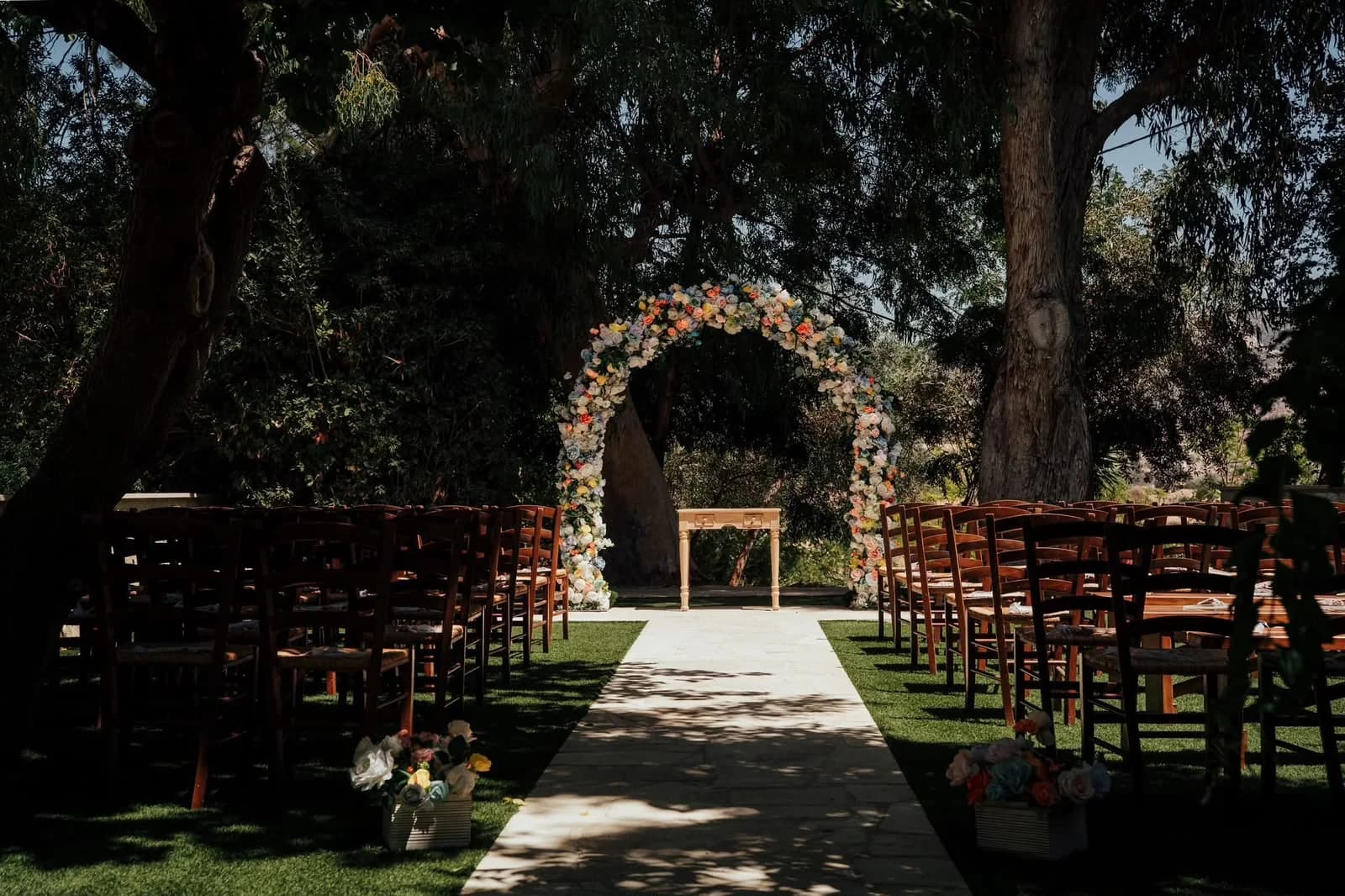 Garden ceremony aisle at Vasilias